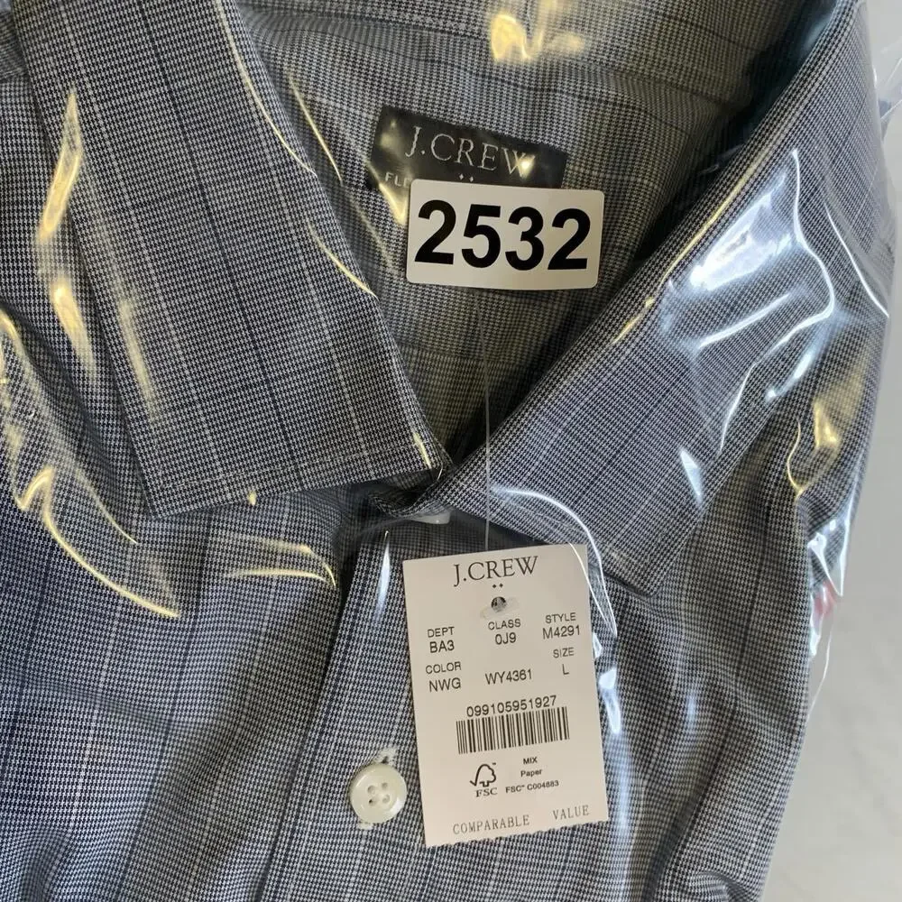 J Crew Shirt Men's Large Blue Slim Flex Wrinkle Free Micro Check Long Sleeve NEW